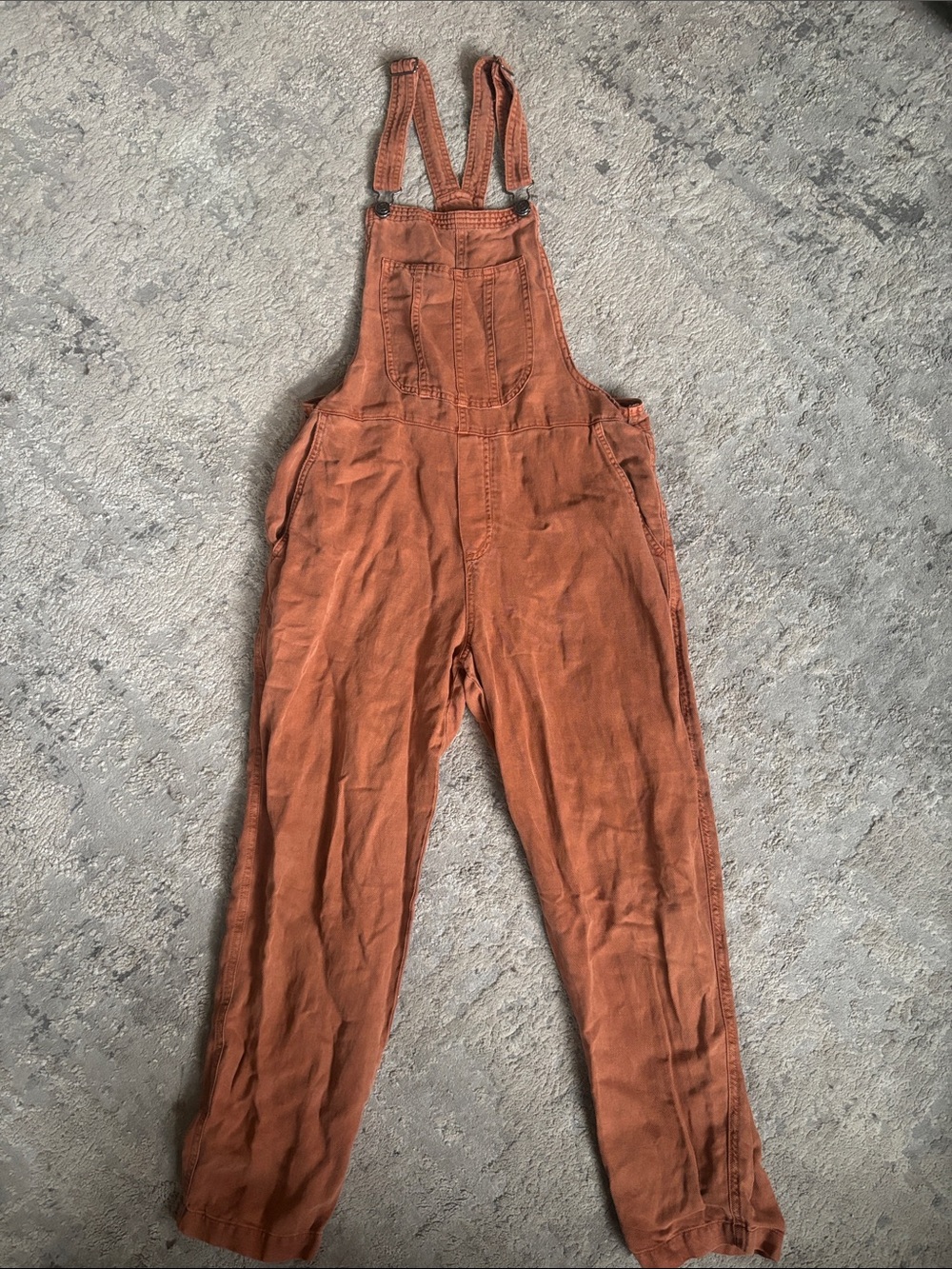 aerie Rust Orange Denim Overalls